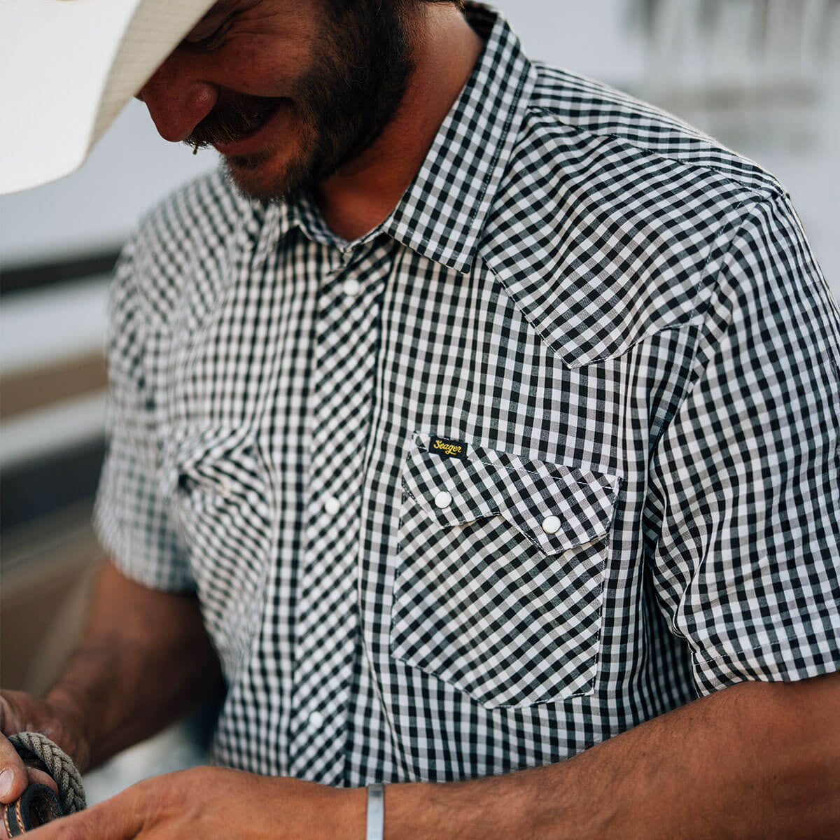 Sawtoof Brown Gingham Pearl Snap