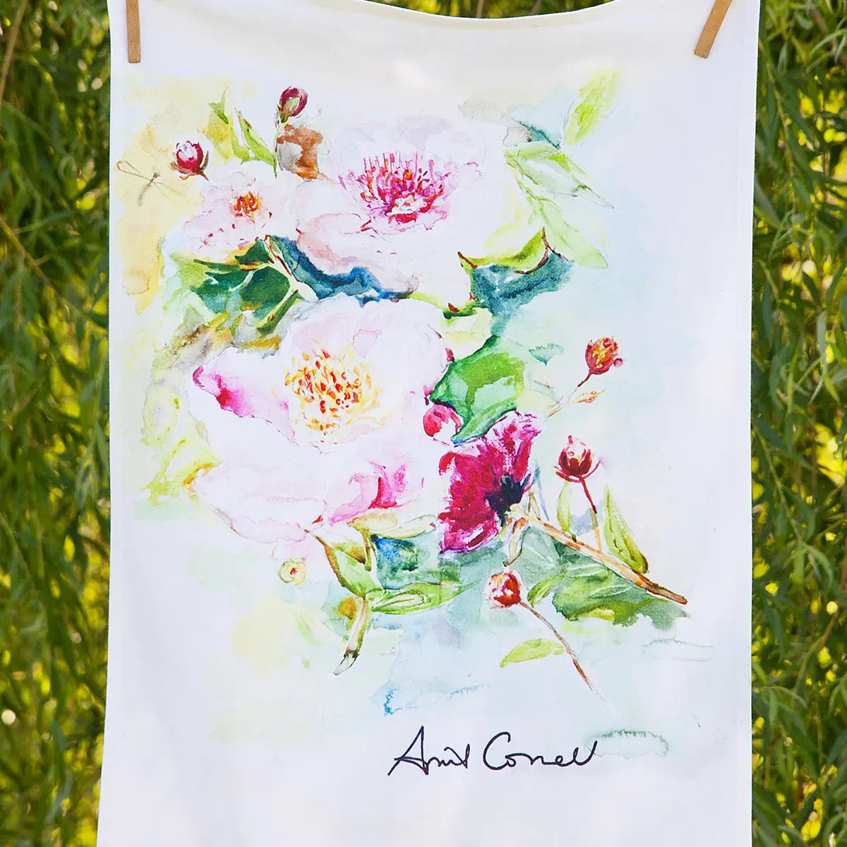 Peony Watercolor Tea Towel