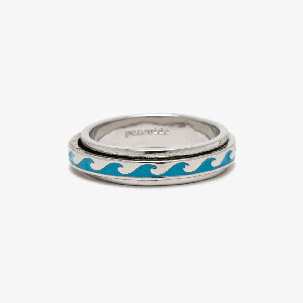 Silver Enamel Wave Fidget Ring
