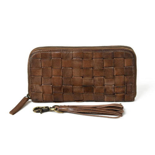 Cata Woven Leather Zip Wallet