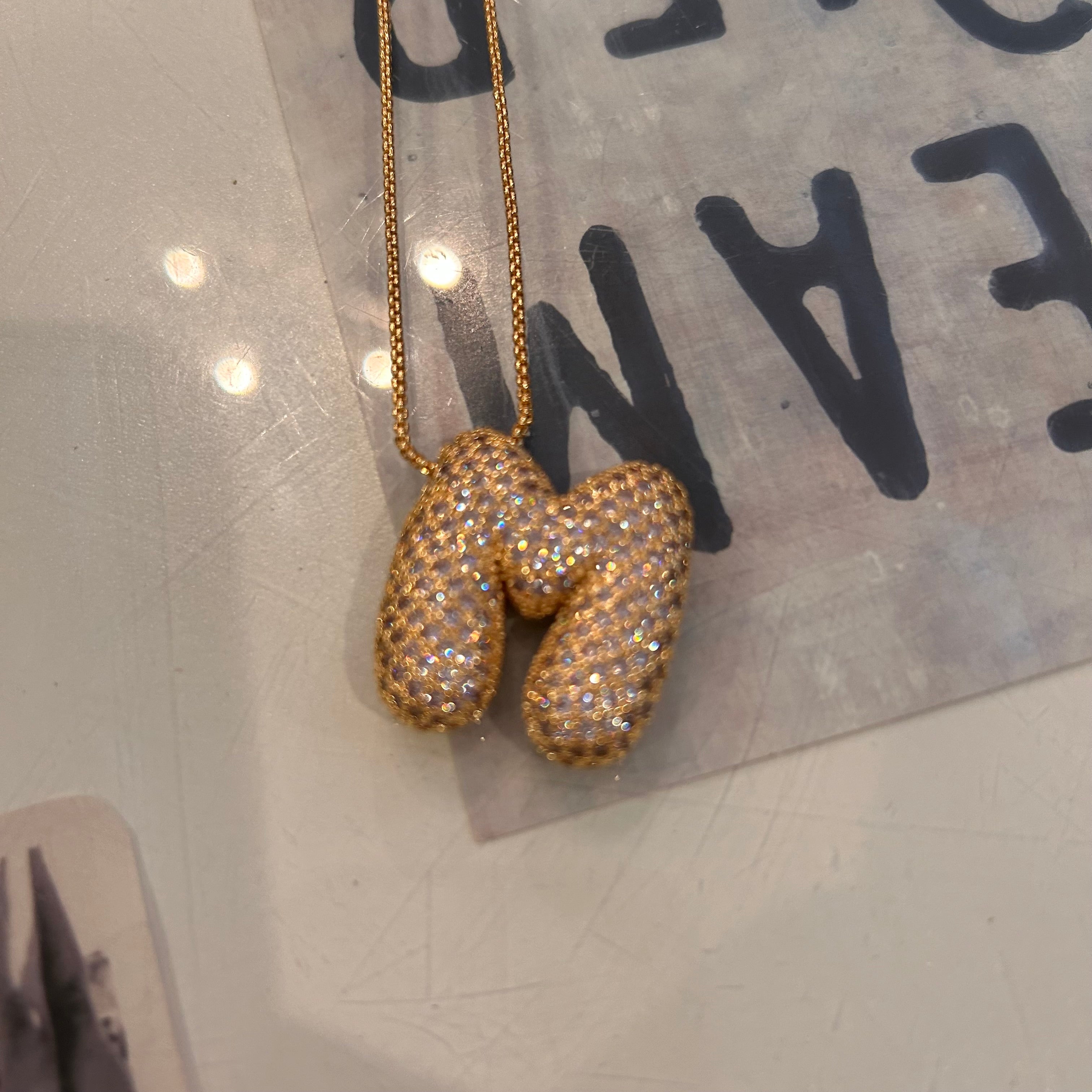 Large Pave Bubble Initial Necklace