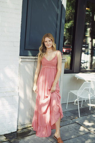 Alisha Coral Crochet Midi Dress