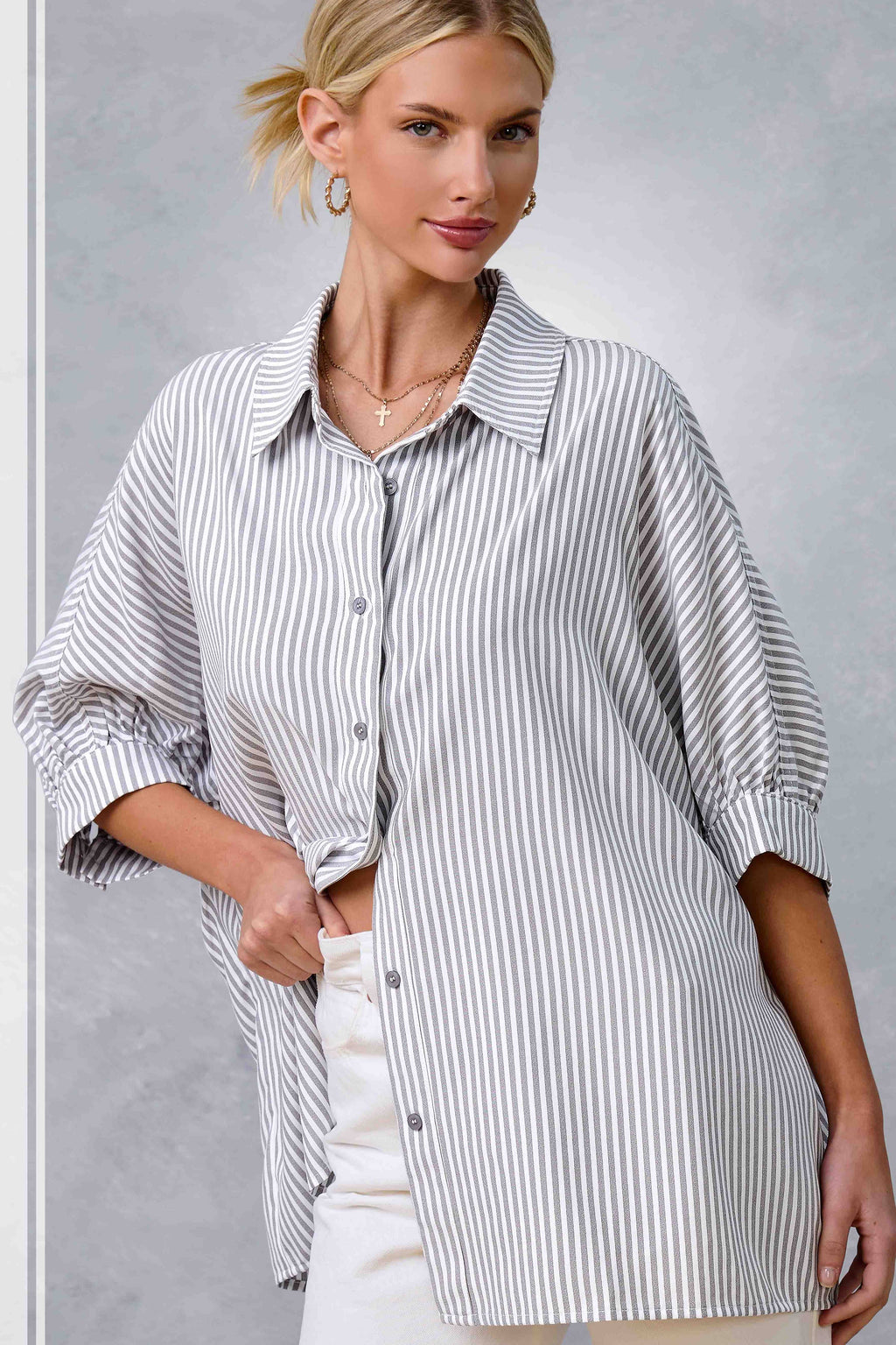 Silver Striped Button Down Shirt