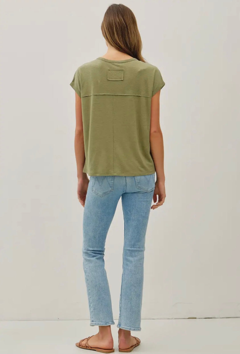 Cap Sleeve Scoop Linen Tee