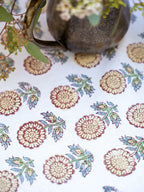 Happiness 54" Ecru Block Print Tablecloth