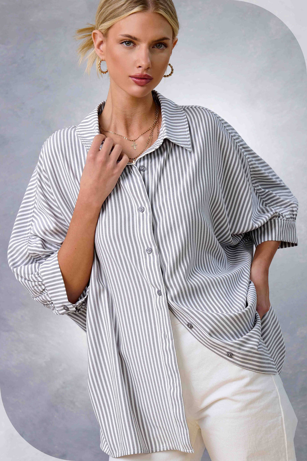 Silver Striped Button Down Shirt
