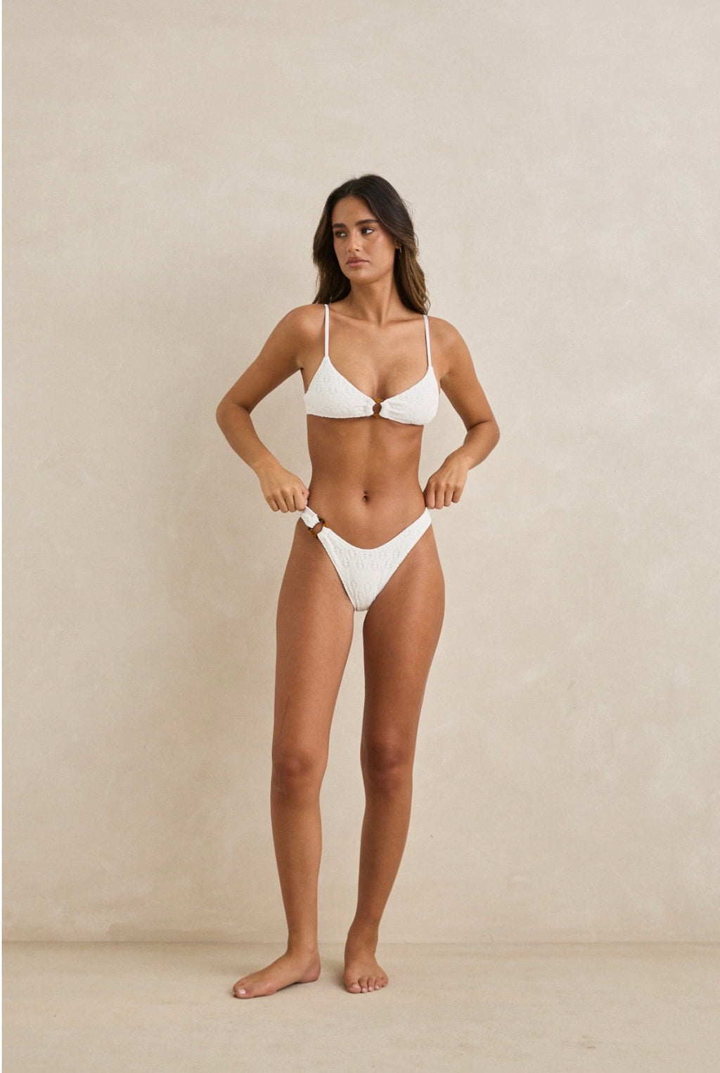 Gigi White Textured Bikini Bottom