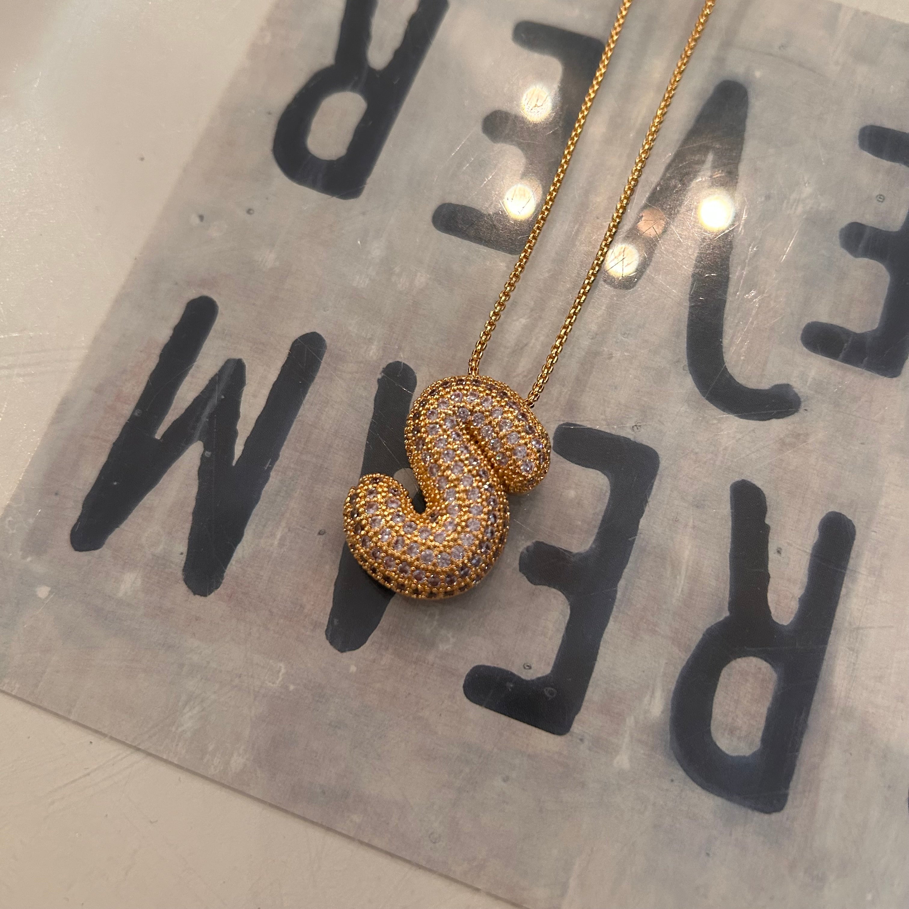 Large Pave Bubble Initial Necklace