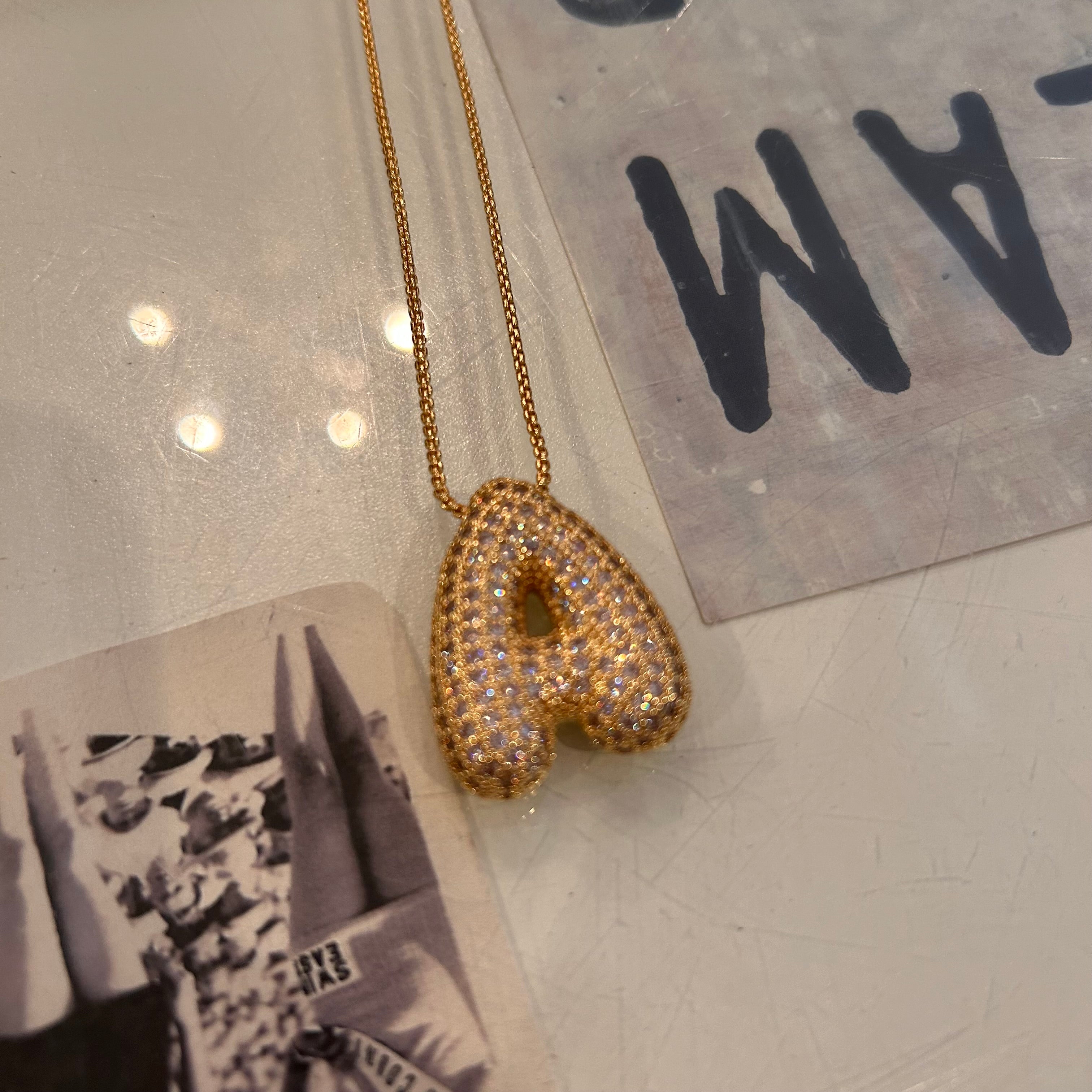 Large Pave Bubble Initial Necklace