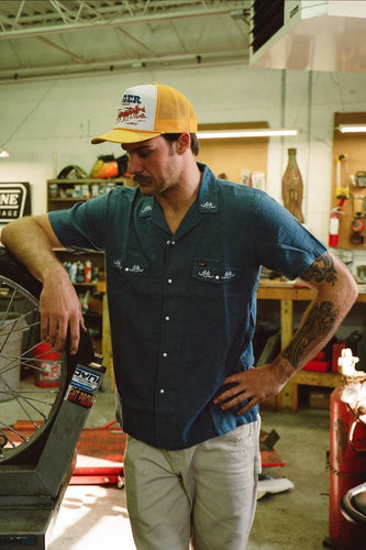 Whippersnapper Navy Embroidred Pearl Snap