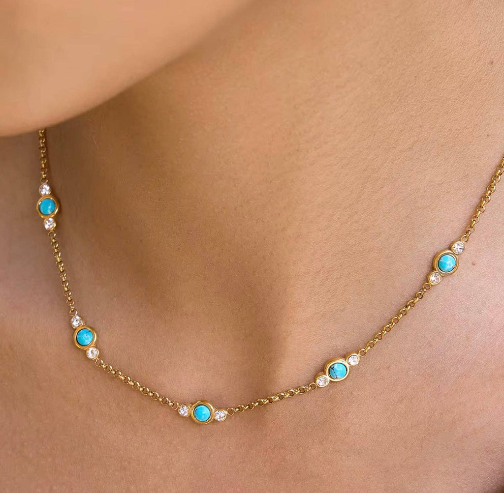 Falling Water Turquoise CZ Necklace
