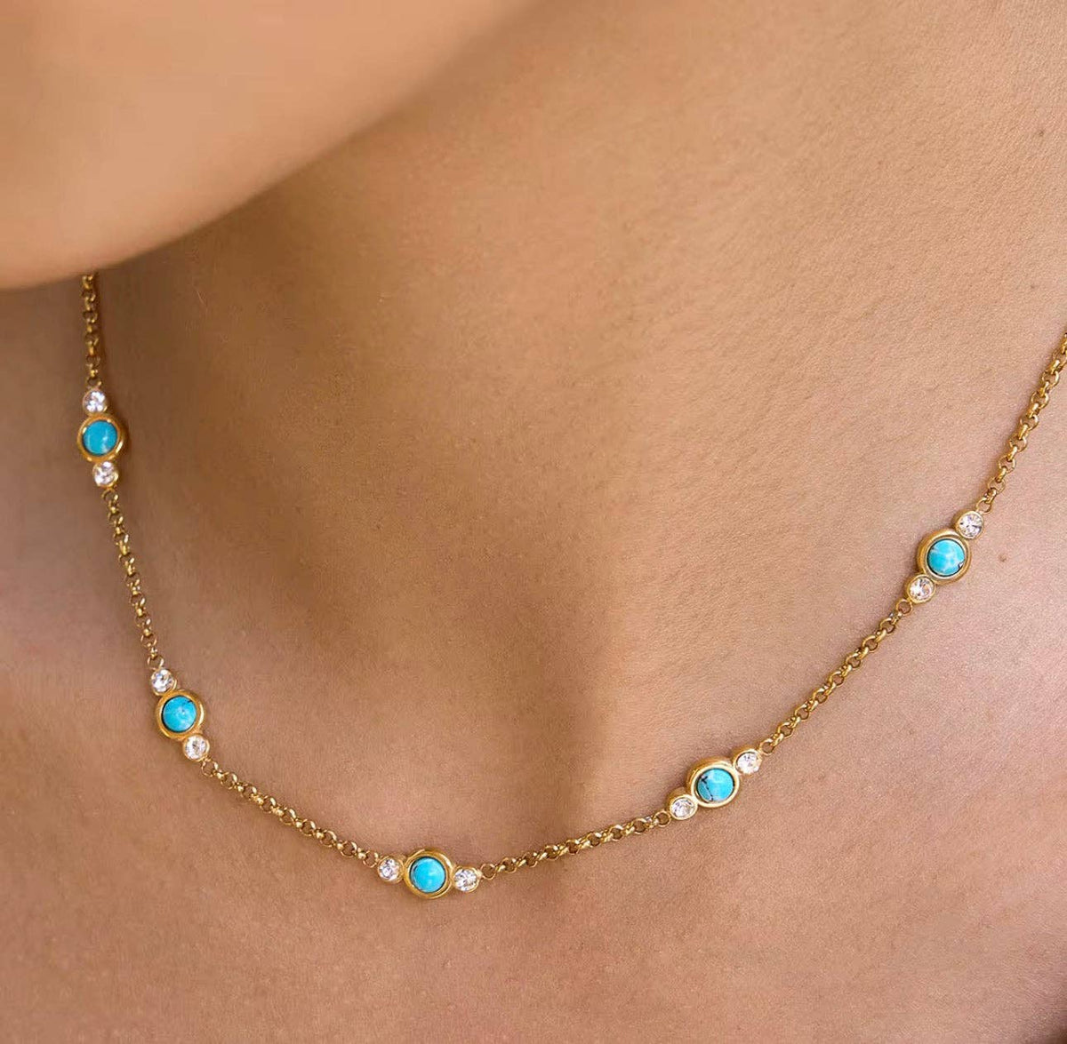 Falling Water Turquoise CZ Necklace