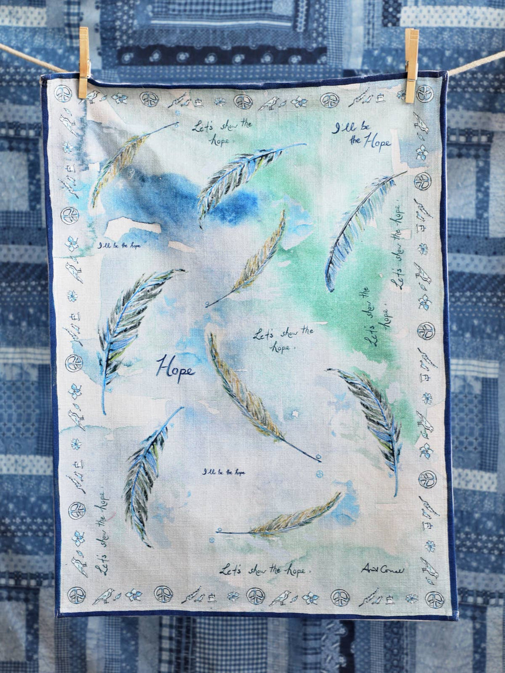 Hope Feathers Watercolor Tea Towel