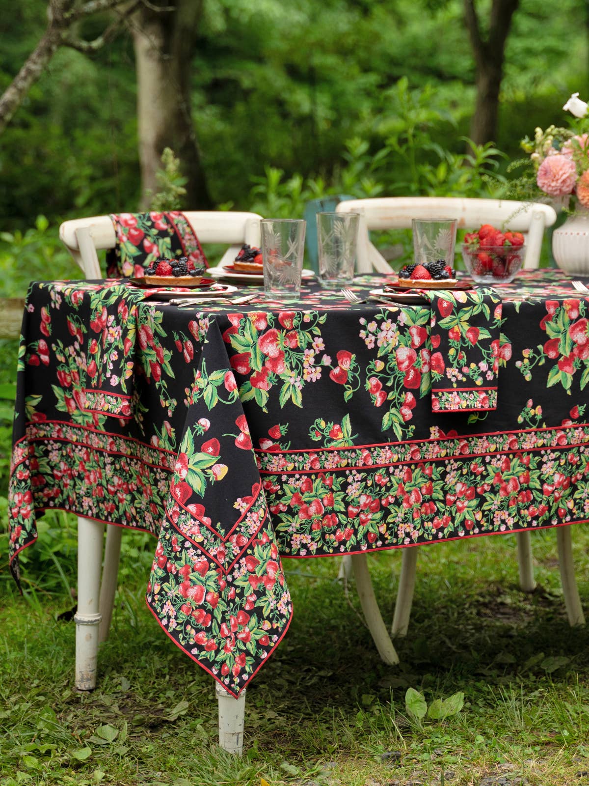 Strawberry Black 60" x 90" Dining Tablecloth