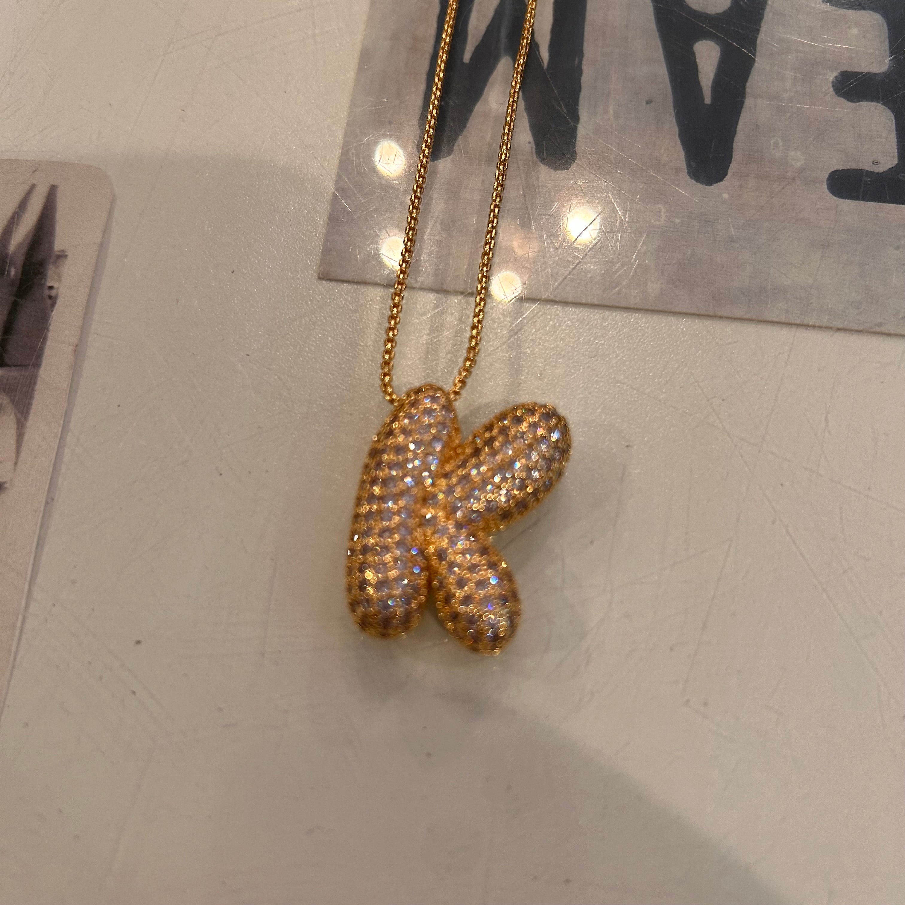 Large Pave Bubble Initial Necklace