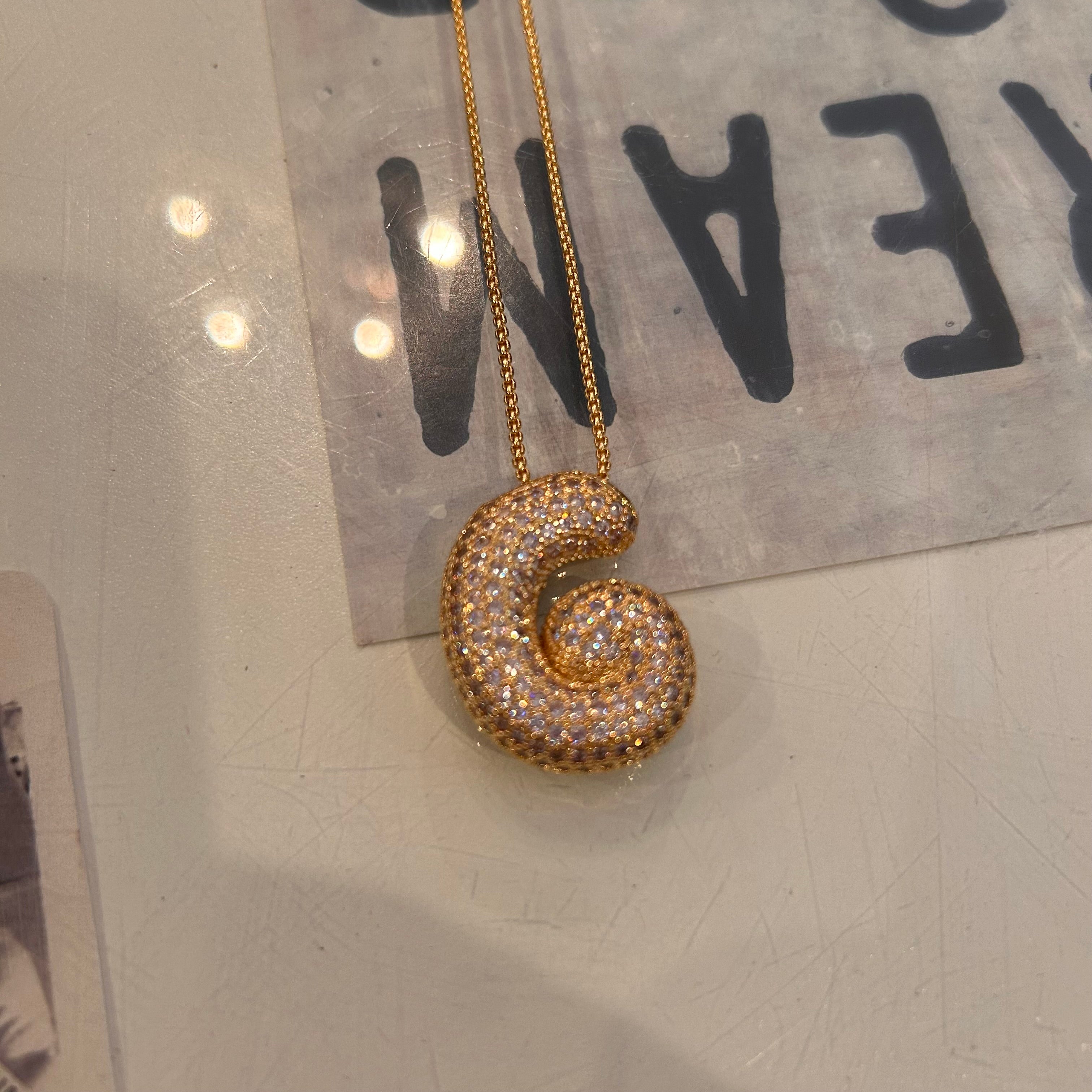 Large Pave Bubble Initial Necklace