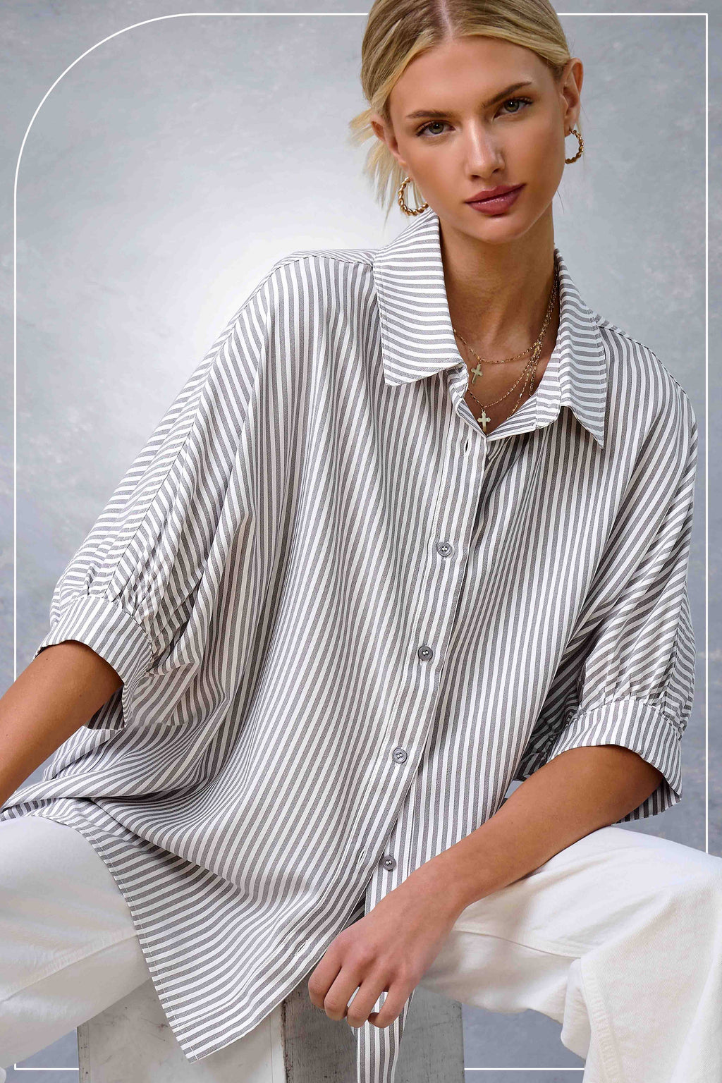 Silver Striped Button Down Shirt