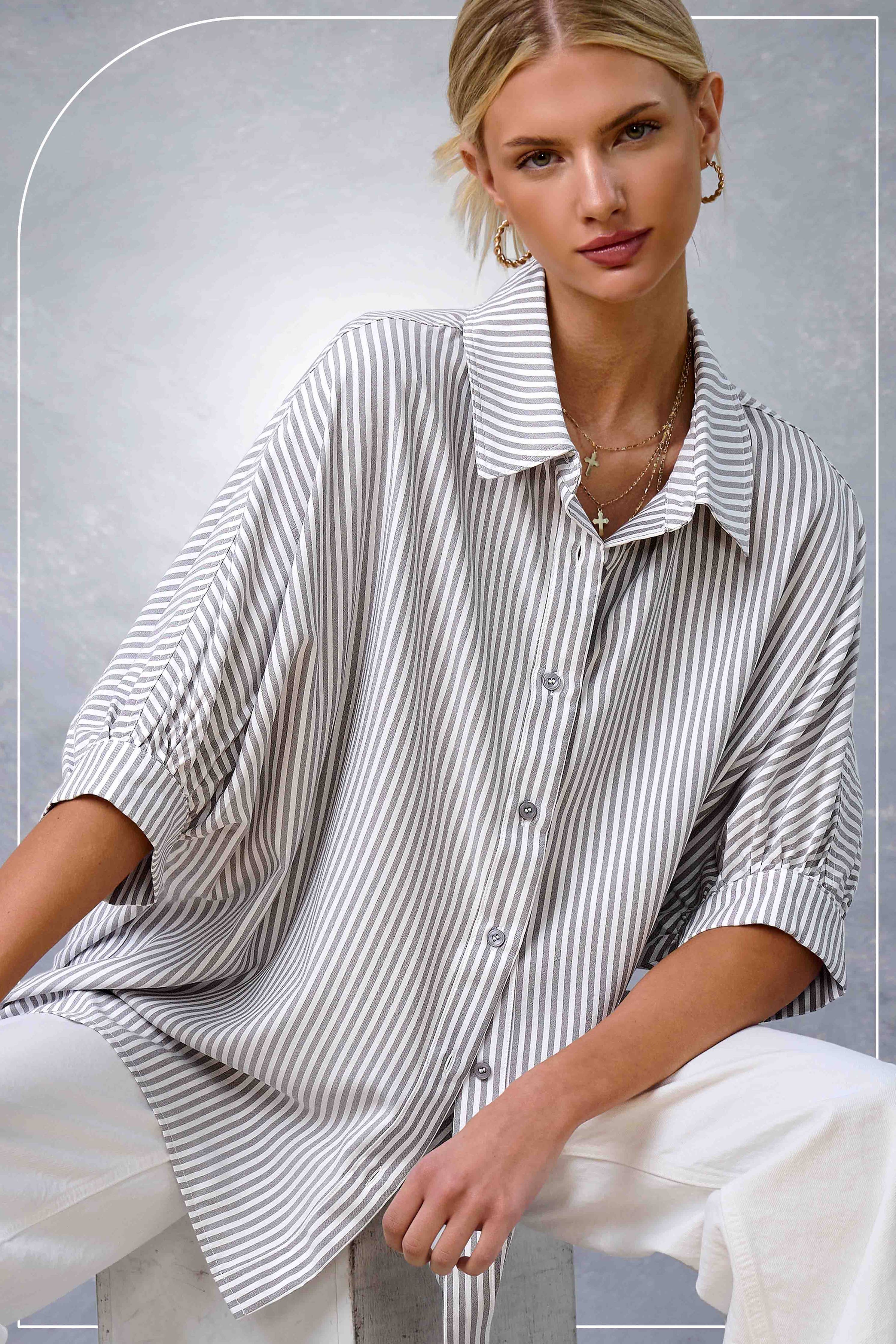 Silver Striped Button Down Shirt