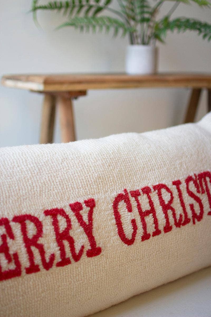 Merry Christmas Hand Hooked Oversize Pillow