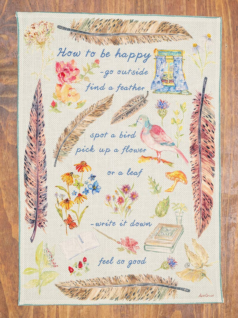 How to Be Happy Feathers Tea Towel