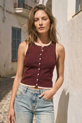 Burgundy Scallop Knit Button Tank