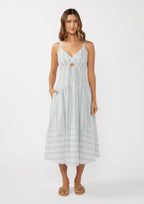 Striped V Cut-Out Midi Dress