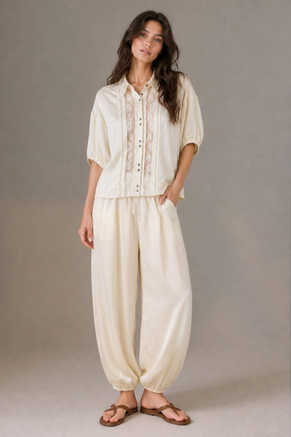 Satin & Lace Button-Up