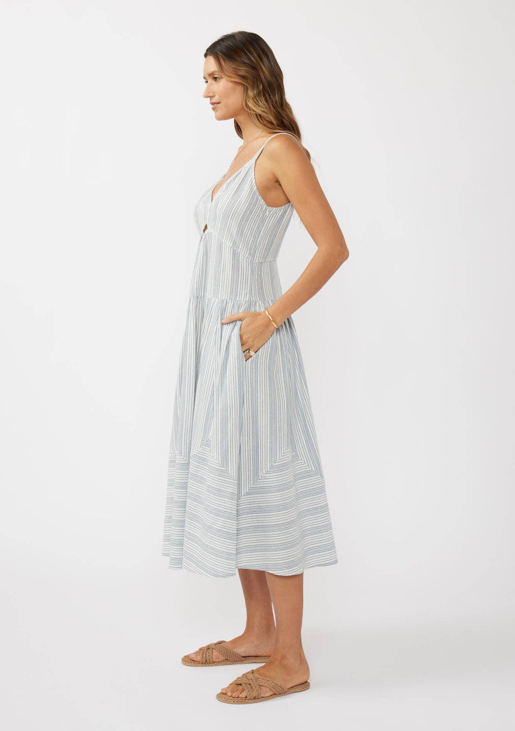 Striped V Cut-Out Midi Dress