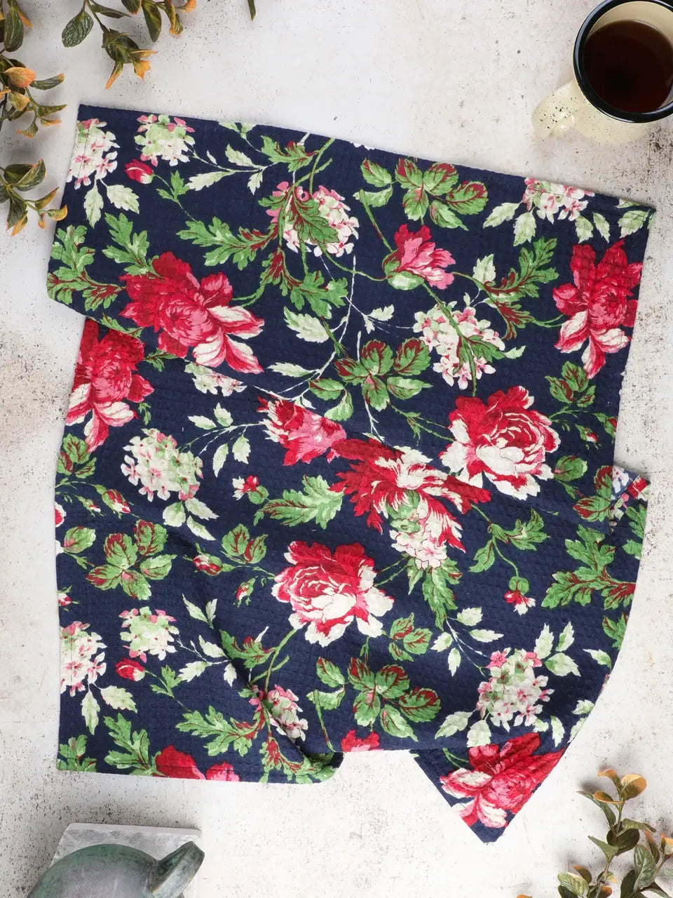 Greta's Garden Navy Tea Towel