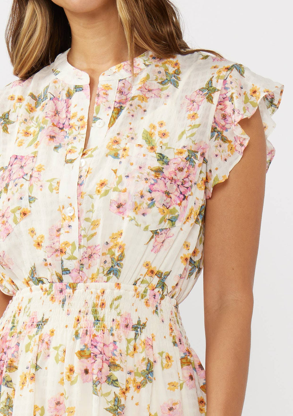 Floral Flutter Smocked Mini Dress