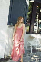 Alisha Coral Crochet Midi Dress
