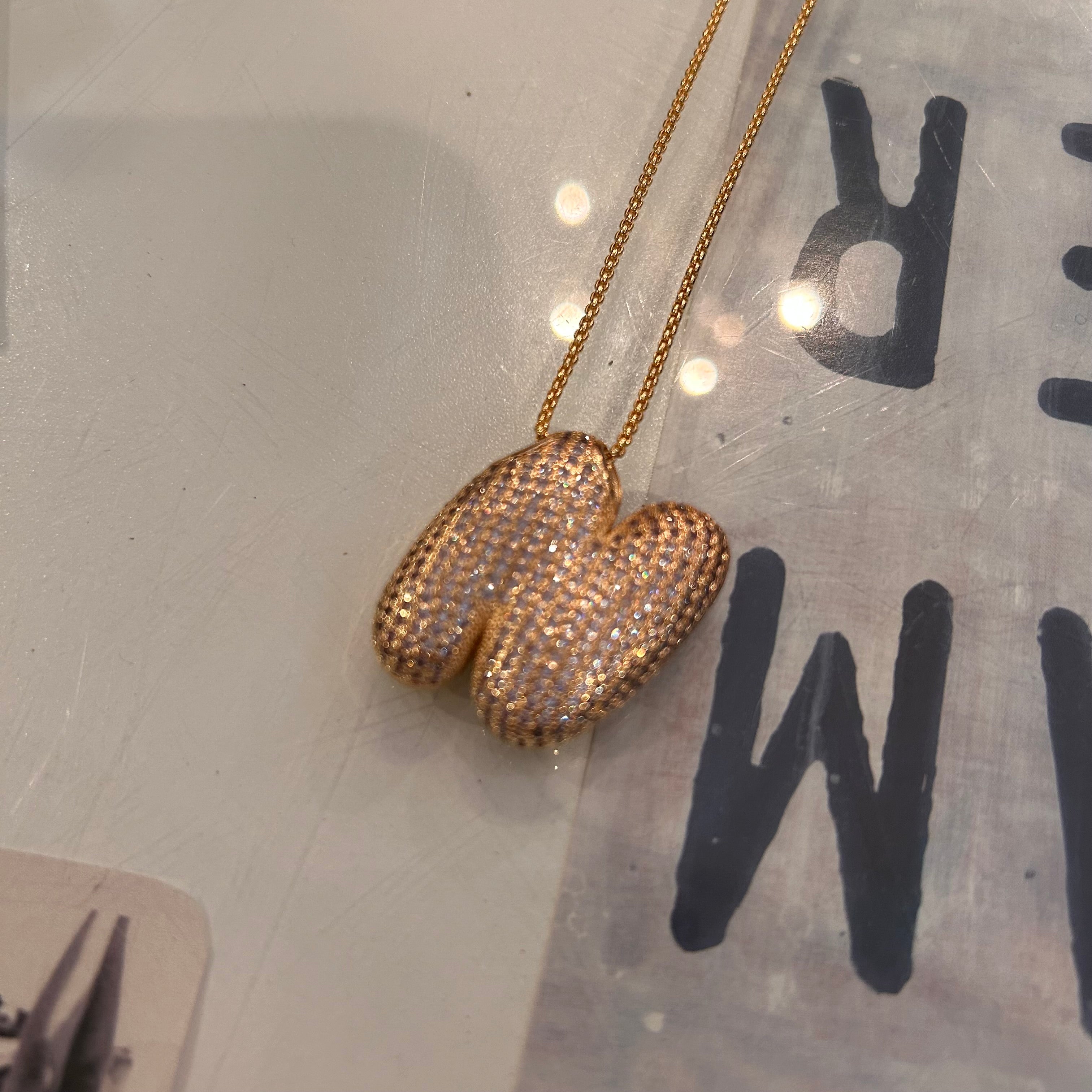 Large Pave Bubble Initial Necklace