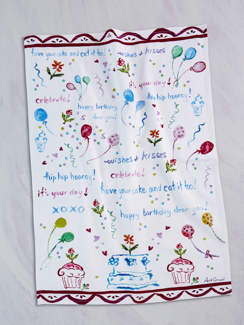 Happy Birthday Watercolor Tea Towel
