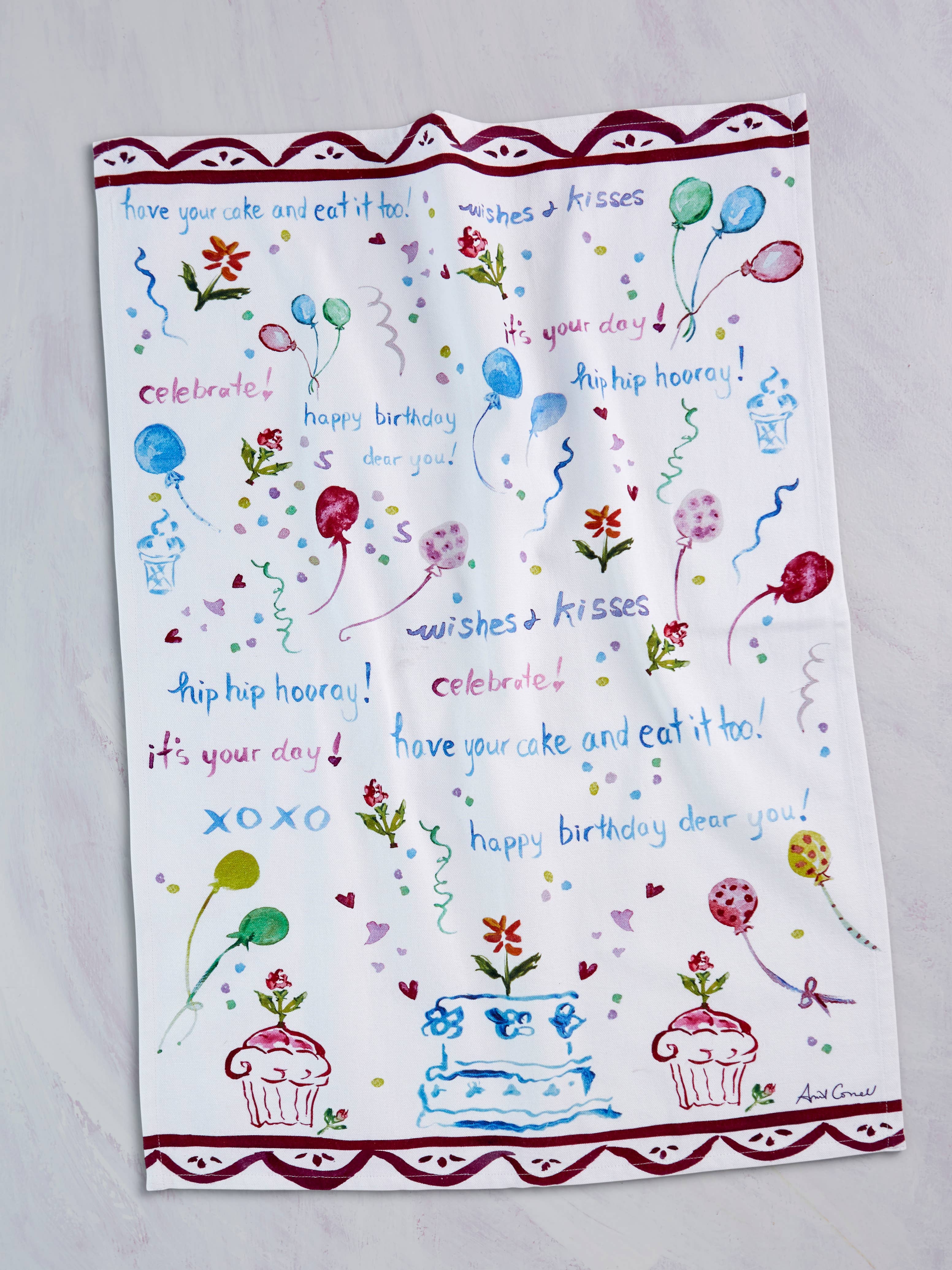 Happy Birthday Watercolor Tea Towel
