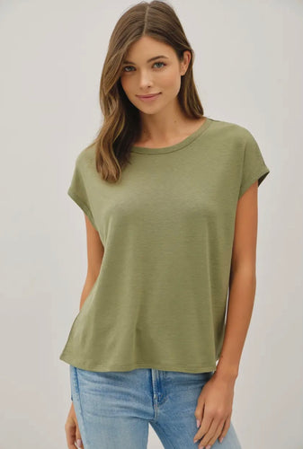 Cap Sleeve Scoop Linen Tee