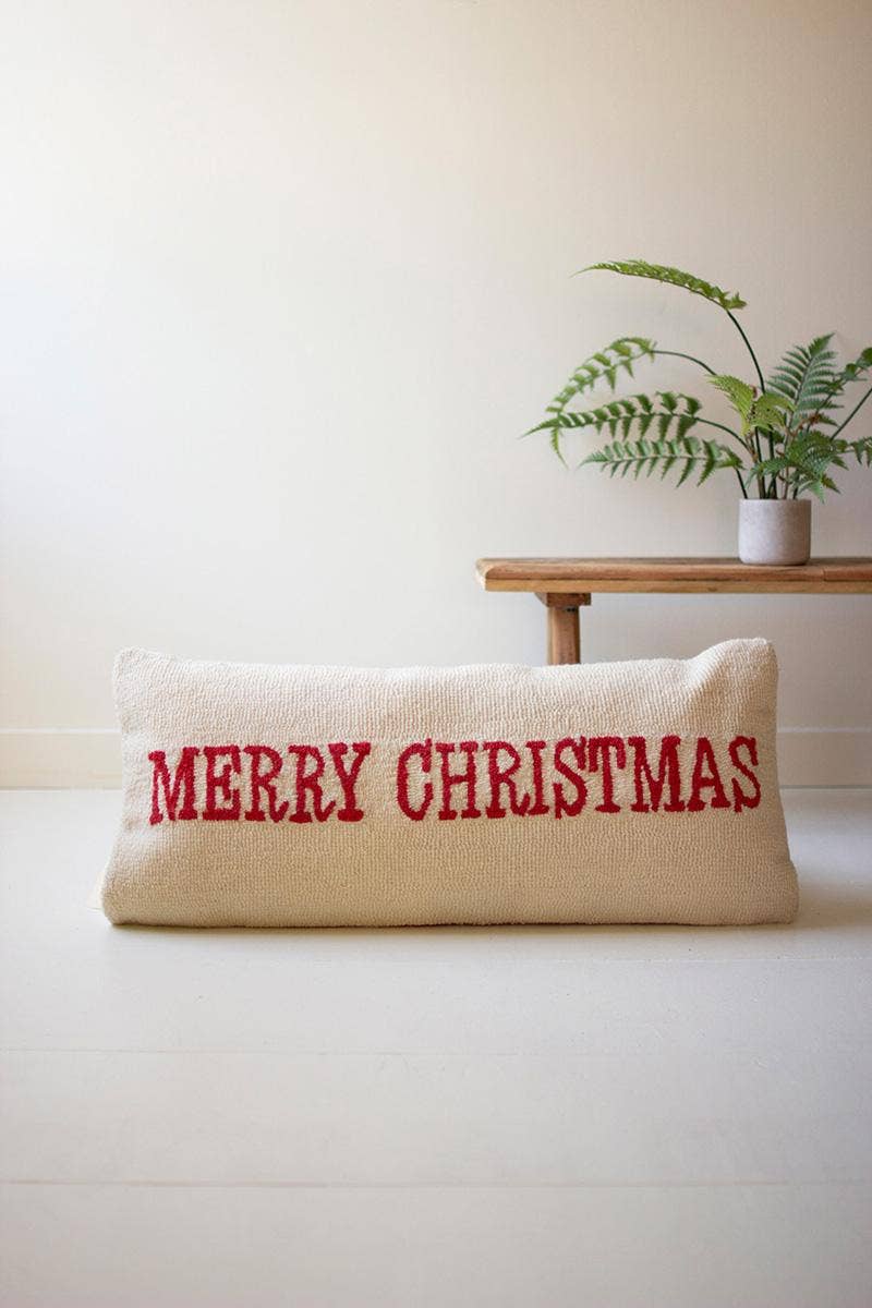 Merry Christmas Hand Hooked Oversize Pillow