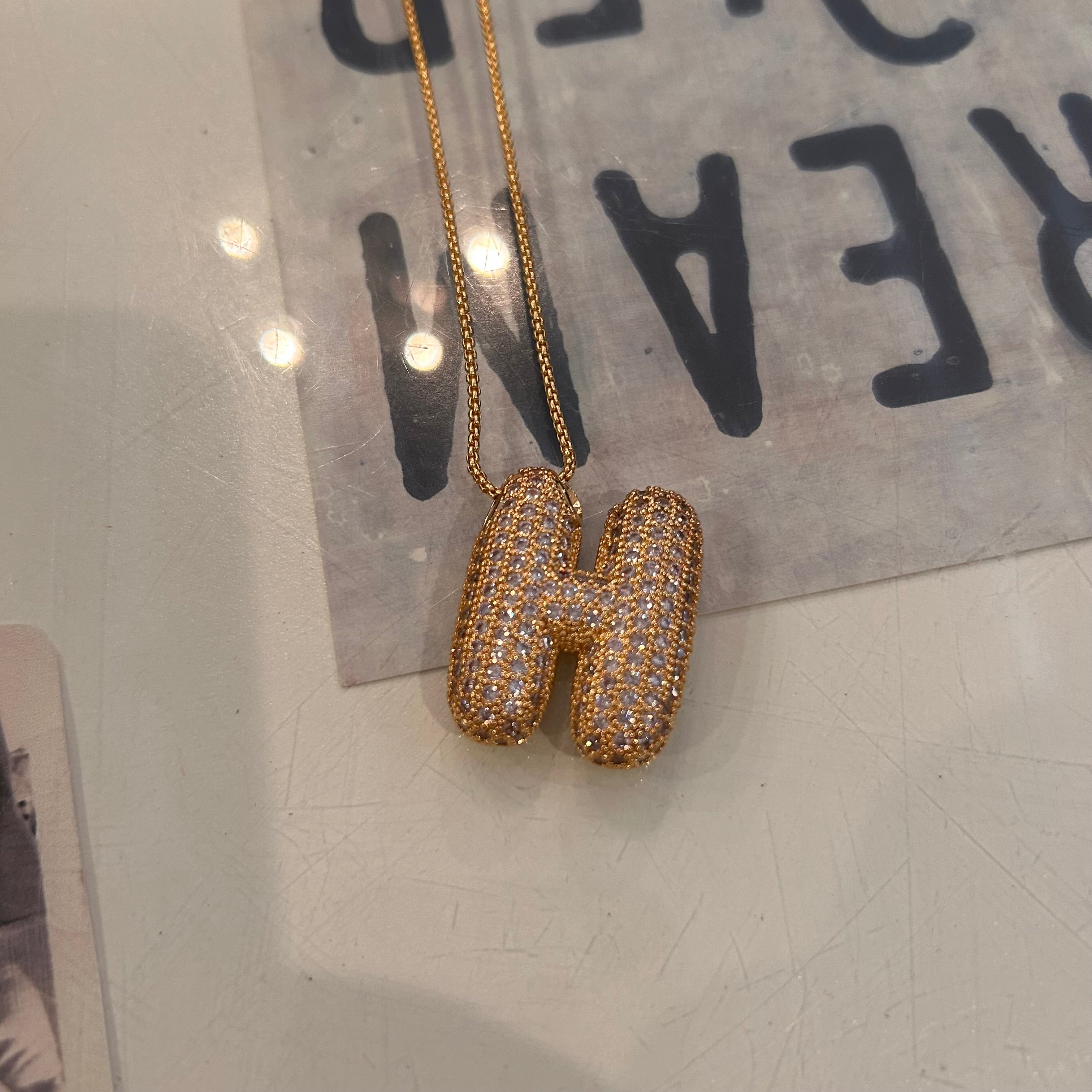 Large Pave Bubble Initial Necklace