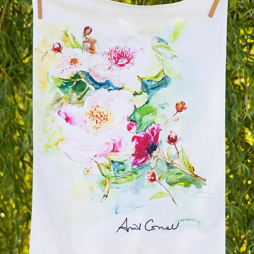 Peony Watercolor Tea Towel
