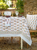 Happiness 54" Ecru Block Print Tablecloth