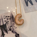 Large Pave Bubble Initial Necklace