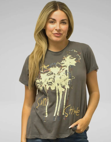 Tally Dark Grey Embroidered Tee