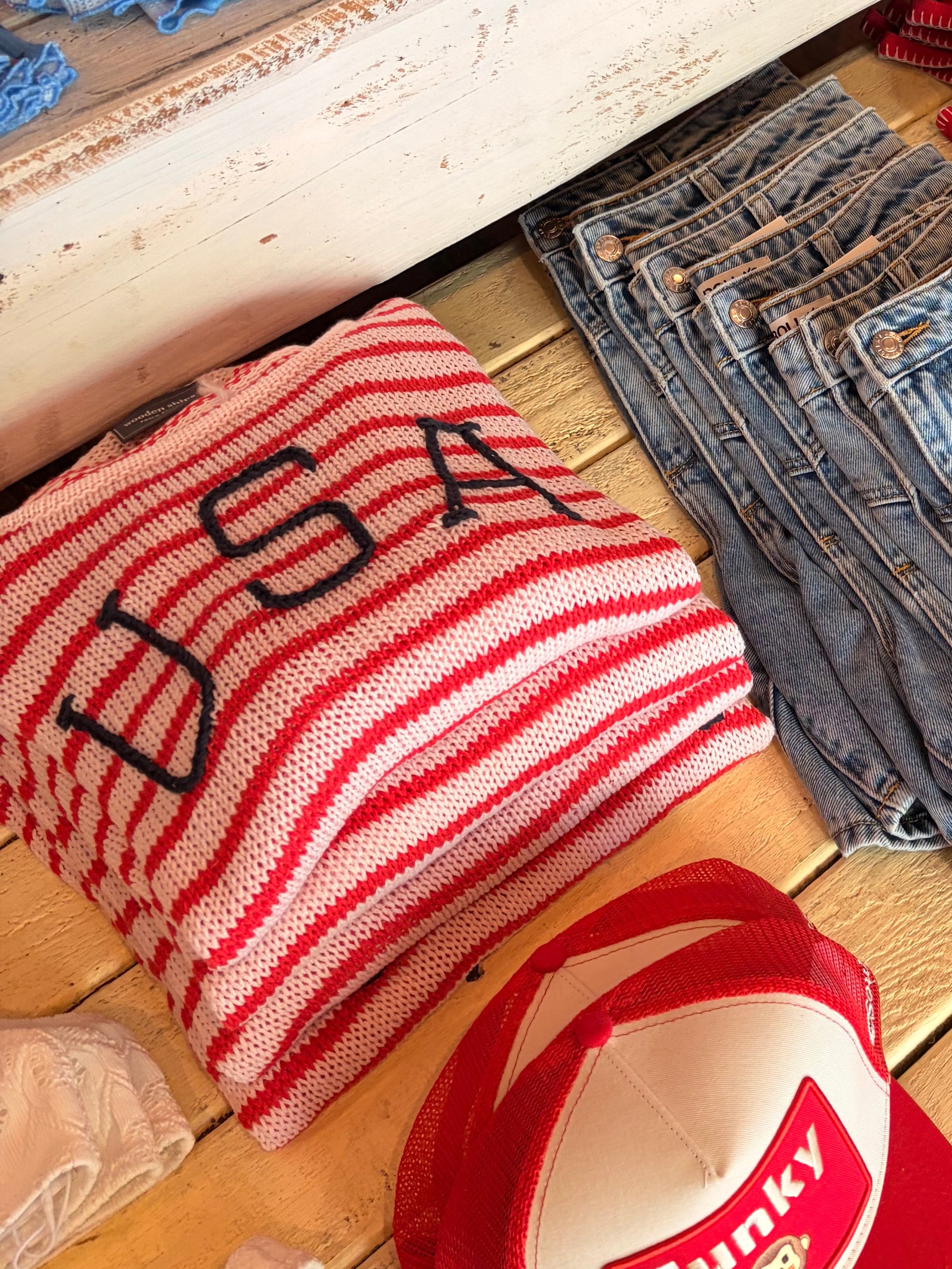 USA Stripe Crew Sweater