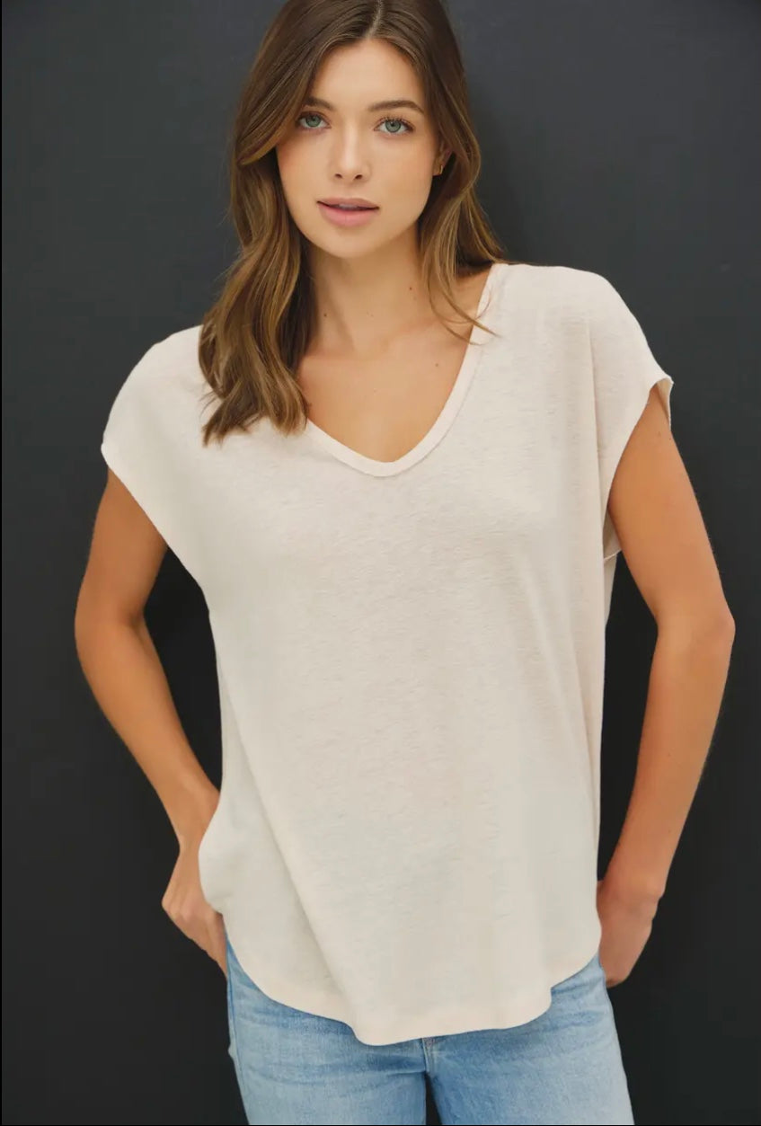 Raw Edge V Linen Tee