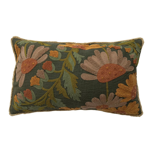 Fall Floral Embroidered Throw Pillow