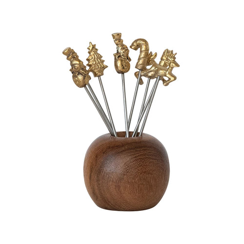 Holiday Brass Appetizer Picks Set