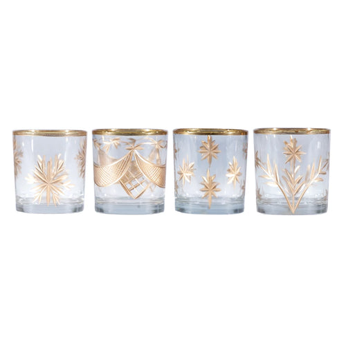 Etched Gold Glass Votive Holder
