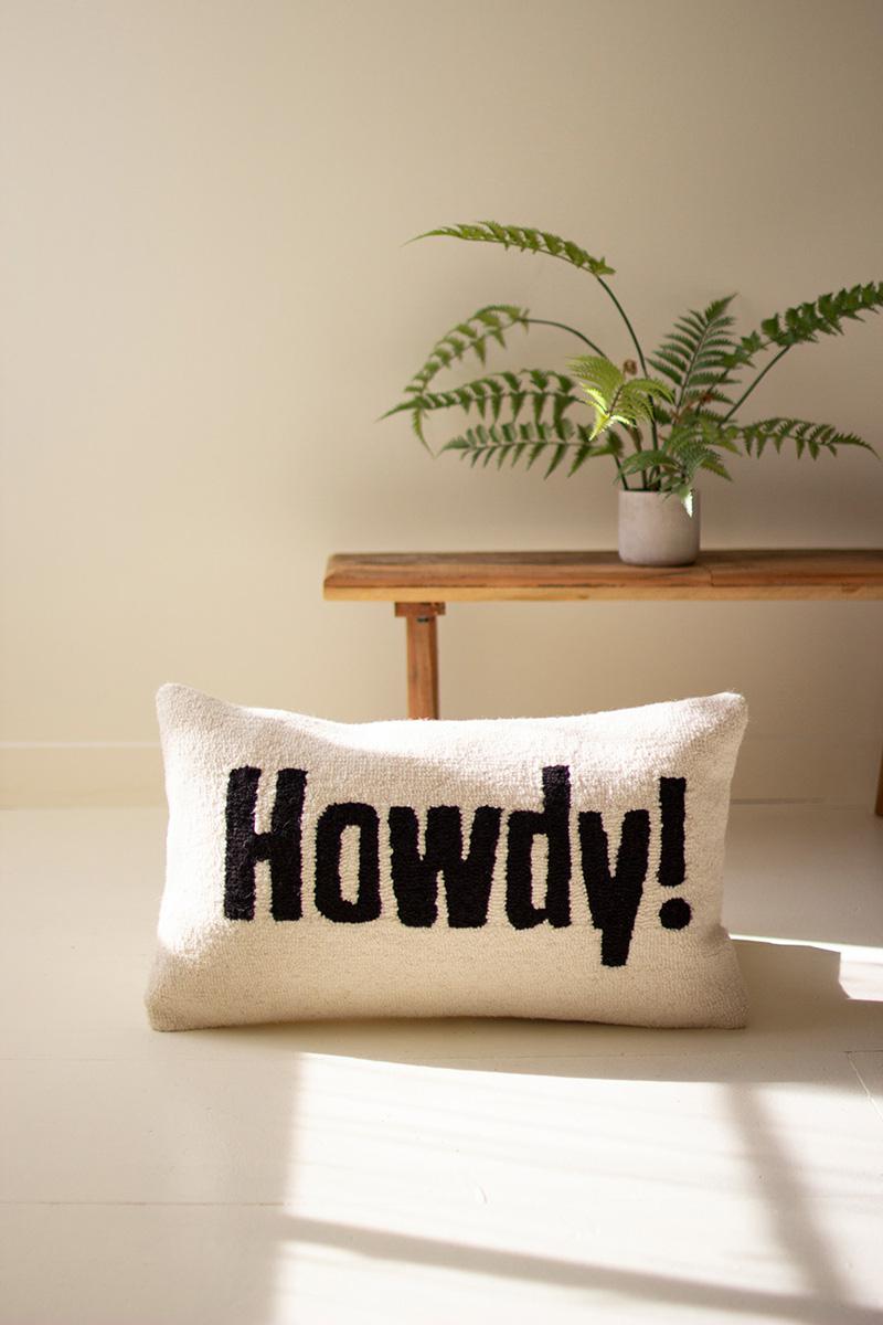 Howdy! Hand-Hooked Throw Pillow