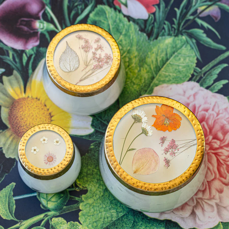 Apricot Rose Large Pressed Floral Candle