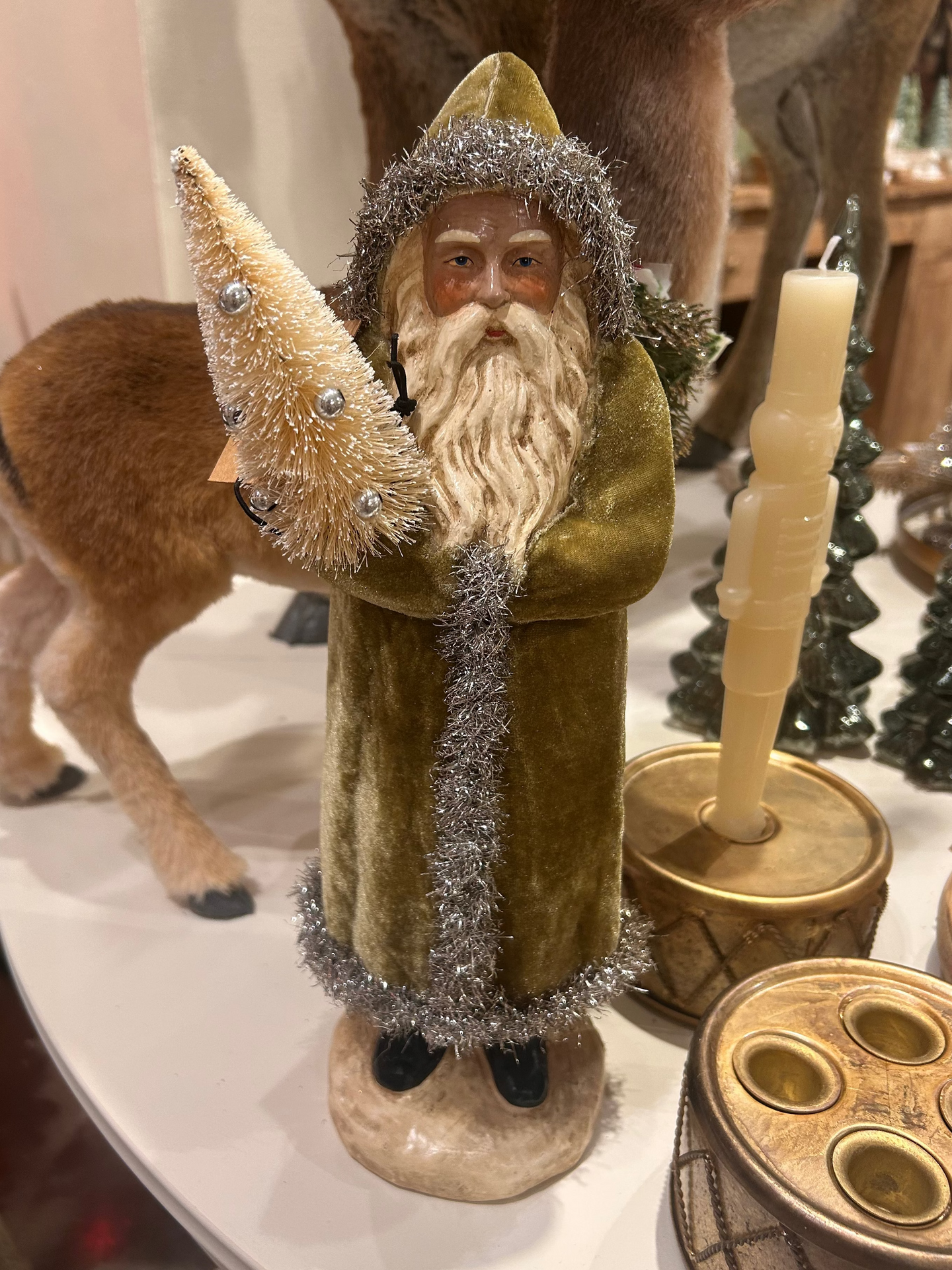 Green Velvet & Tinsel Santa
