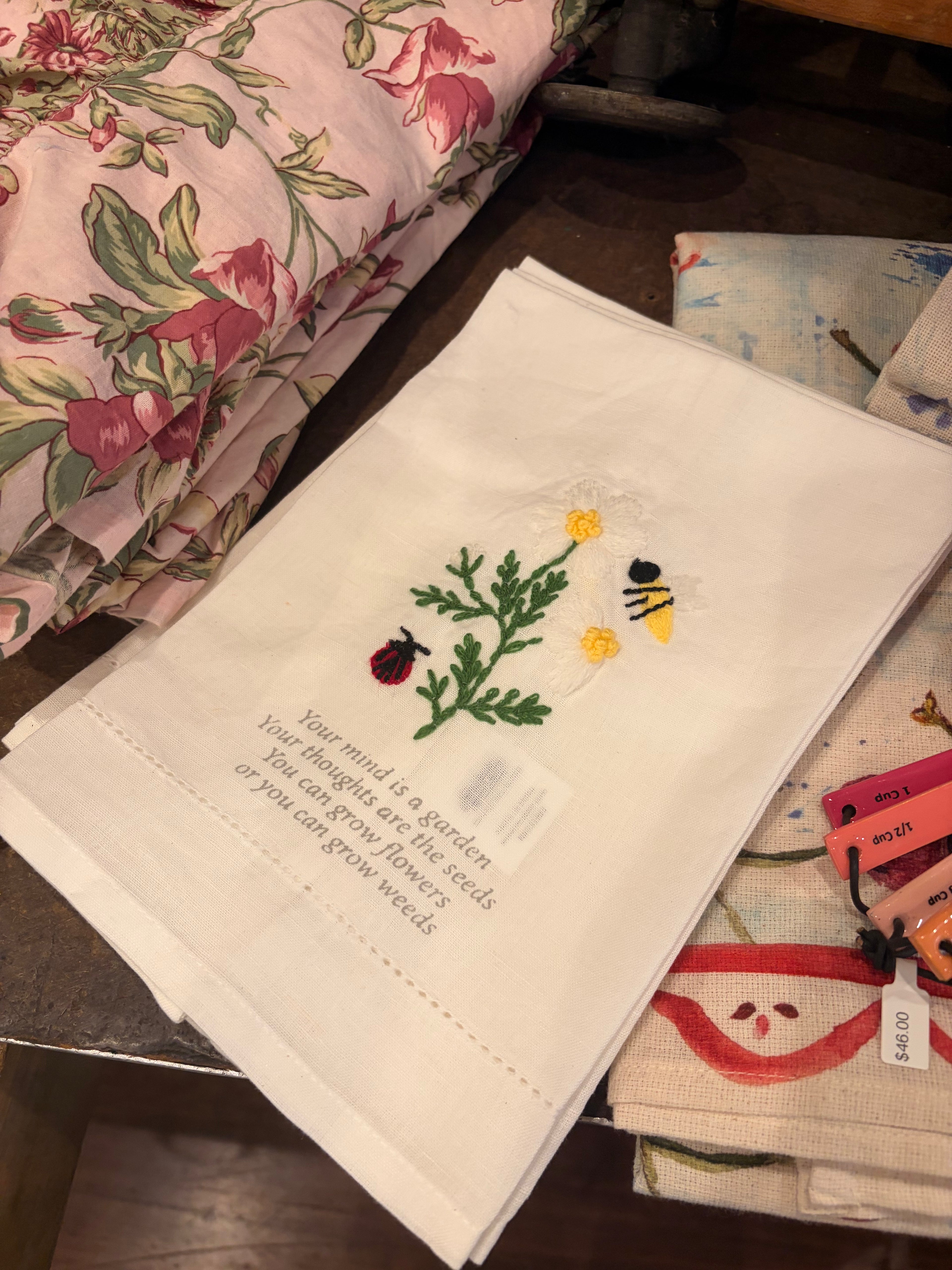 Garden Embroidered Tea Towel